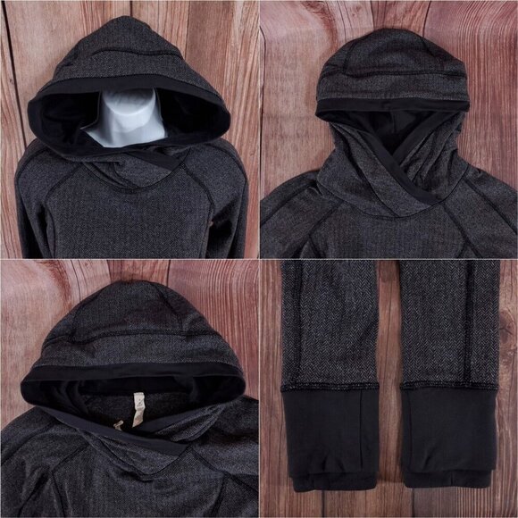 Lululemon Womens Size 4 Think Fast Hoodie Heathered Herringbone Black Gray - Picture 7 of 12